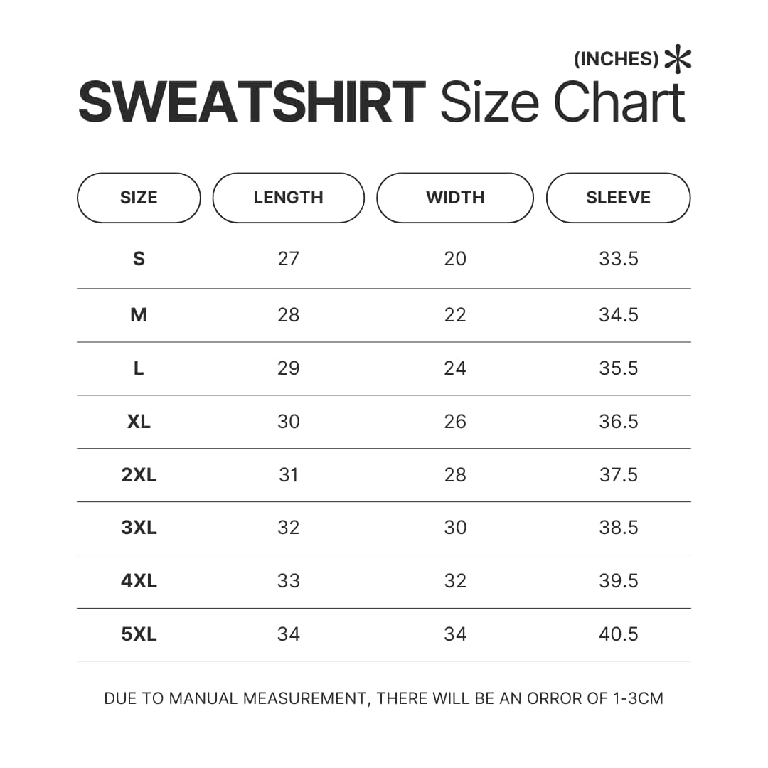 Sweatshirt Size Chart - Disenchantment Store